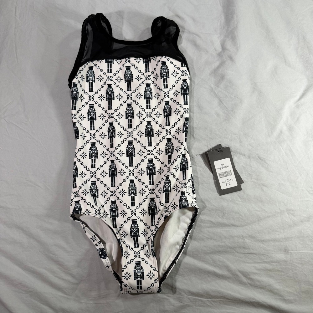 Eleve Dancewear Ida Toy Soldier Nutcracker Leotard Black White Mesh Kids Large